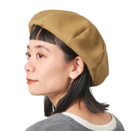 CHARM 100% Organic Cotton Herringbone Beret (One Size Fits All / 3 Colors Available), Adjustable Size, UV Protection, Camel