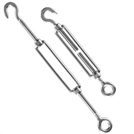 com-four® 4 x turnbuckles M5 hook and eye, turnbuckles made of 304 stainless steel, rope tensioner for attaching awnings, climbing aids and more (04 pieces - turnbuckle M5-5 mm)