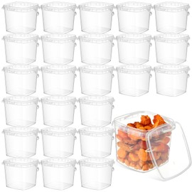 Domensi 5 L/169 oz 24 Pcs Square Deli Containers with Lids and Handle Clear Plastic Food Containers Reusable Ice Cream Buckets Freezer and Microwave Safe for Kitchen Food Drinks Storage