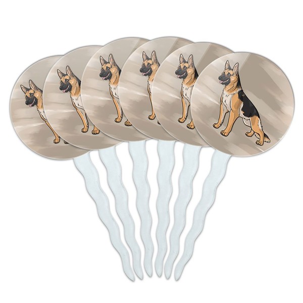 Set of 6 Cupcake Picks Toppers Decoration Dog Puppy - German Shepherd Pet Dog