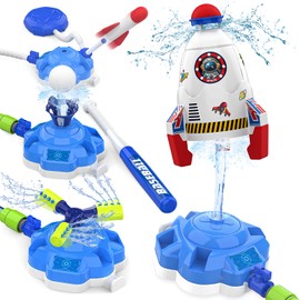 4-in-1 Sprinkler Rocket Launcher for Kids, Outdoor Water Sprinkler Baseball Toy for Kids, DIY Summer Garden Lawn Toys & Birthday Gift for Girls Boys Age 3 4 5 6 7 8-13 Years Old