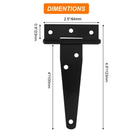 Aracombie 4 Inch T-Strap Hinges, Black Strap Hinges Heavy Duty, Barn Shed Door Tee Hinge, Wrought Iron T Hinge for Kitchen Cabinets Fences Closet, 6pcs