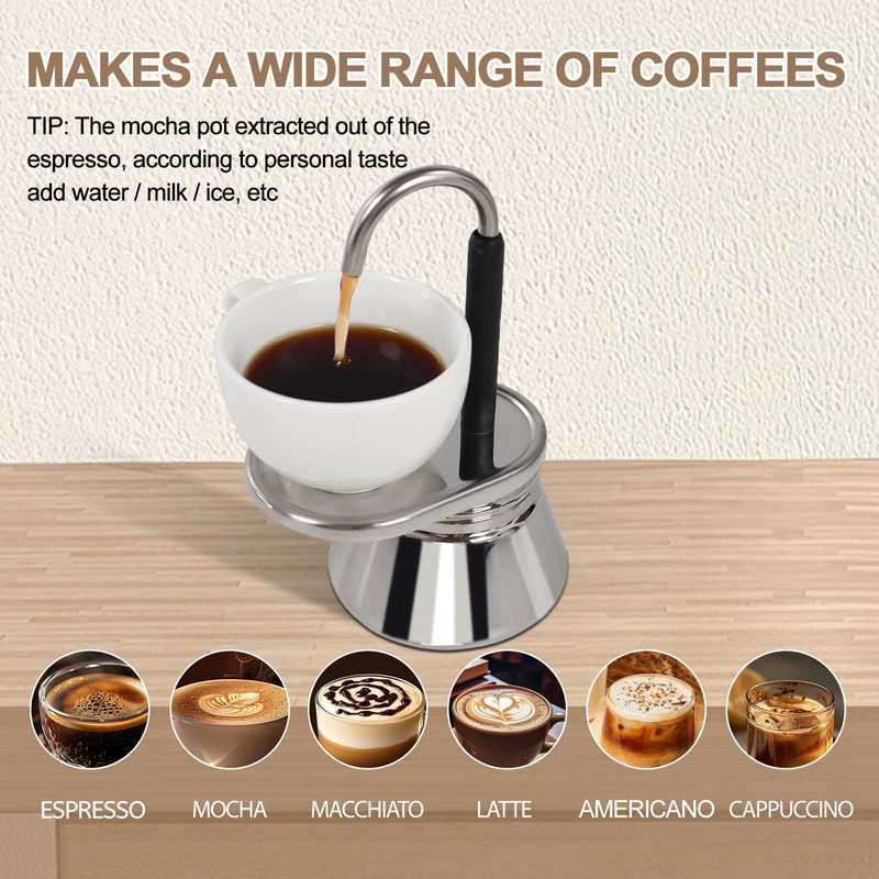 Uncoated 1 Cup Single Tube Moka Pot 304 Thickened Stainless