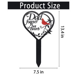 NASTURTIUM Cemetery Decorations for Grave – Heart-Shaped Memorial Stake with Cardinal (Red Bird) Design, Metal Grave Marker for Dad, Sympathy Gift for Outdoor Garden & Yard