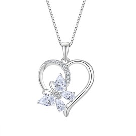Rocayi Butterfly Necklace for Women 925 Sterling Silver Heart Pendant Necklace April Birthstone Diamond Jewelry Gifts for Her