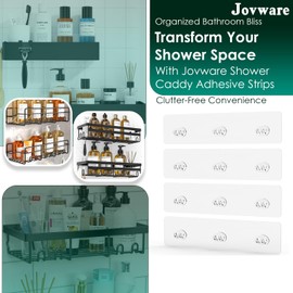 Jovware Shower Caddy Adhesive Replacement Stickers, Adhesive for Shower Caddy, Shower Shelf Adhesive Replacement, Shower Caddy Sticky Pads, Adhesive for Shower Shelves 4 Pack 3 Hooks 12"