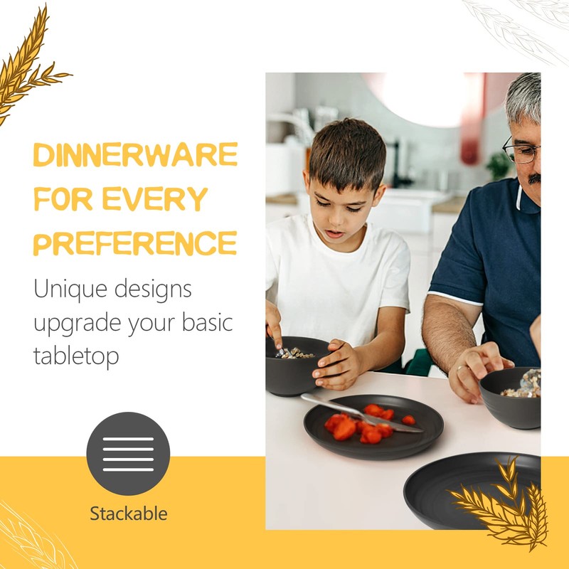 Teivio 48-Piece Kitchen Plastic Wheat Straw Dinnerware Set, Service for