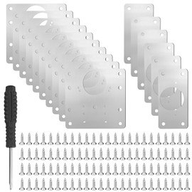 16PCS Cabinet Hinge Repair Plate, Cupboard Hinge Repair Plate with 96PCS Screws, Kitchen Door Hinge Repair Plate Stainless Steel Hinge Repair Brackets with Holes &Screwdriver for Wood Furniture