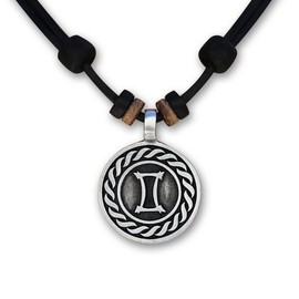 HANA LIMA Zodiac Sign on Adjustable Leather Chain Horoscope Necklace Surfer Chain, Leather, pewter, No Gemstone