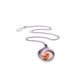 Adi-Modeschmuck Necklace 'Inga', 70 cm long ball chain with a two-sided 25 mm pendant with coloured motifs under glass cabochons, handmade in Berlin, Glass Stainless Steel, Not Applicable