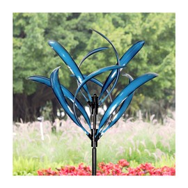 LimeHill Wind Spinner for Yard and Garden - Large Metal Kinetic Wind Sculptures for Outdoor Decorations (Blue Lotus 2)