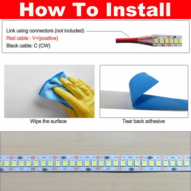 HAASHADA LED Strip Lights, DC12V 5m/16.4ft Dimmable 2835 LED Lights
