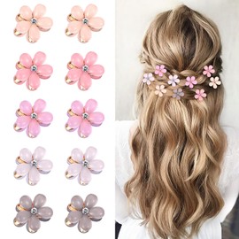 LAPLBEKE 10 Stück Kleine Blumen Haarklammern, Metall Glitzernde Seitenclips für Mädchen Damen, Süßer Rosa Haarschmuck (COLOR1)