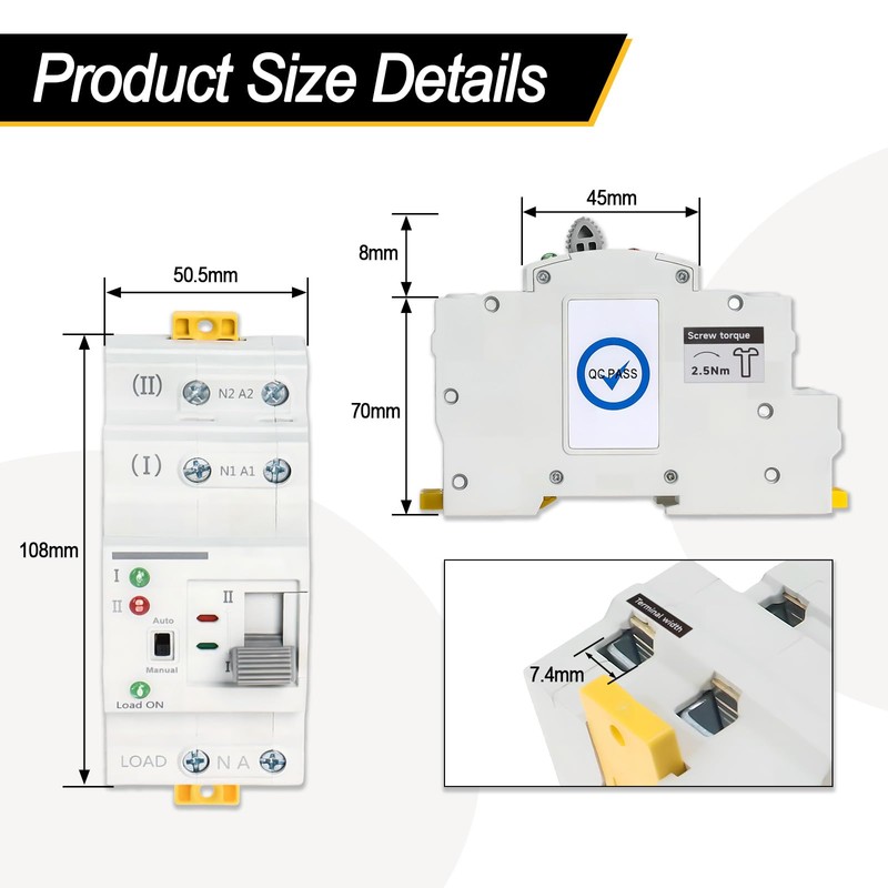 Ketofa 2P 63A 110V Automatic Transfer Switch, Uninterruptible Power, White