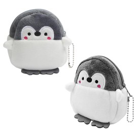 MIRKUZI Münzbörsen für Damen 2 Stück kleine Geldbörse mit Tiermotiv, süße Kawaii-Geldbörse für Teenager-Mädchen, Mini-Plüsch-Geldbörse, Kosmetiktasche mit Reißverschluss, Pinguin