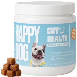 Probiotics for Dogs – Gut Health by Happy Dog | Organic, Vegan Probiotic Soft Chews with Prebiotics for Digestion, Immunity & Itchy Skin Relief | 120 Soft Chews Peanut Butter Flavor