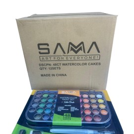 "Lot of 12 Sets: 48 Watercolor Cakes - Easy Blending, Washable Colors Set with Brushes, Refillable Brush, Watercolor Papers, Pencil & Removable Mixing Tray"