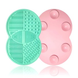 Vasterqua 2 Pcs Makeup Brush Cleaning Mat, Silicone Makeup Brush Cleaner with Back Suction Cups(Green and Pink)