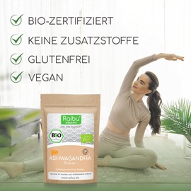 Raibu® Ashwagandha Premium Organic Powder | 100% Genuine Ashwagandha Powder | Indian Ginseng Ayurveda, Withania Somnifera