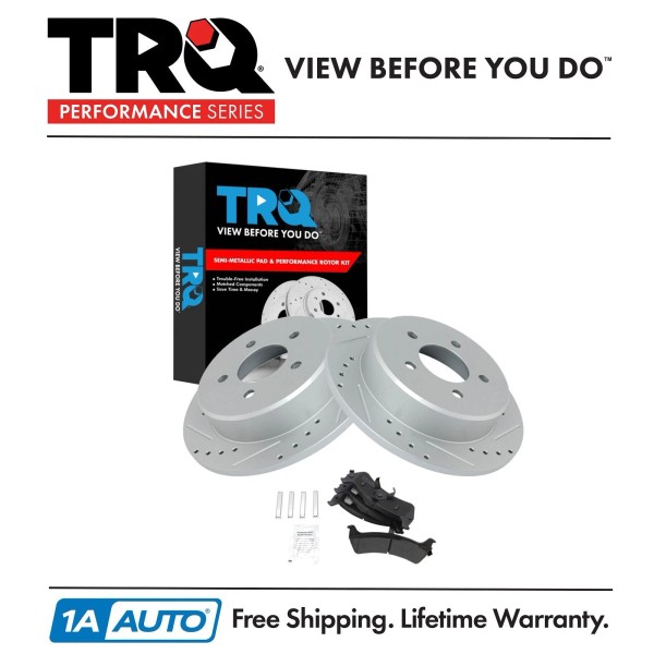 TRQ Rear Performance Drilled Slotted Brake Rotor & Posi Metallic