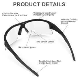 Safety Glasses for Men Women, ANSI Z87.1 Safety Glasses with UV Protection, Impact Resistant Tinted Safety Sunglasses with Rubber Non-slip Leg for Protective Eyewear Construction, Sport (6 Pack Clear)