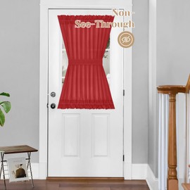 HOMEIDEAS - Juego de 2 cortinas francesas para puerta delantera, cortinas de privacidad semitransparentes, bolsillo para barra, revestimiento de puerta con alzapaños, color rojo, 54 de ancho x 40 de