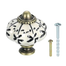 sourcing map Ceramic Knobs, 35mm/1.38" Pumpkin Cabinet Knob Drawer Pull Handle Vintage Drawer Knobs with Screws for Vanity Bedroom Furniture Closet, Black