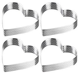 Westmark Tartelette Frame Pack of 4 - Perfect Tart and Quiche Moulds - Even Baking Results Thanks to Perforation - Silver, Heart Shape, Diameter 8 cm