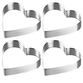 Westmark Tartelette Frame Pack of 4 - Perfect Tart and Quiche Moulds - Even Baking Results Thanks to Perforation - Silver, Heart Shape, Diameter 8 cm