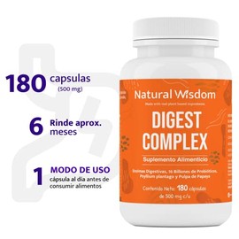 Digest Complex Con Enzimas Digestivas Probioticos 16 Billones y Fibra para Sistema Digestivo Fuerte Desinflamar  180 caps  Probioticos Mujer Hombre...