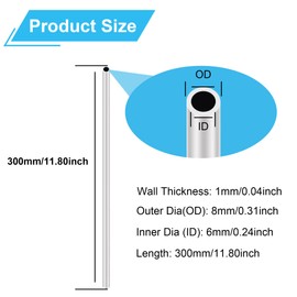 LAVMHAB 6063 Aluminum Tube 8mm OD x 1.0mm Wall Thickness 300mm Length, Aluminum Round Tubing Seamless Straight Pipes (2pcs)
