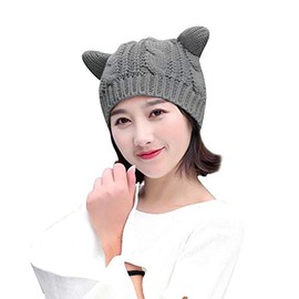 Girls Ladies Cute Cat Ears Beanie Hat Wool Knitted Beret Hat Beanies Crochet Hat Braided Hat Warm Winter Slouch Baggy Beanie Skullies Beanies Hat Ski Snowboarding Hat with Elastic Black Headband