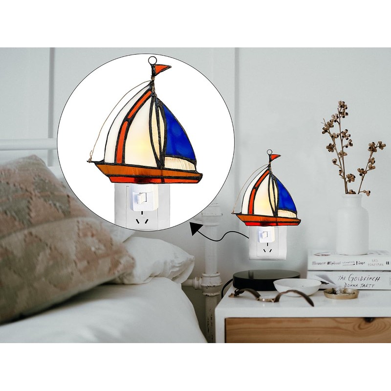 WKINGDIY Tiffany stained glass Sailing boat night light WKD1005 (Blue),Sailing