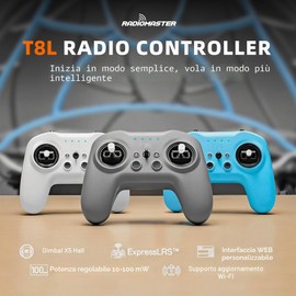Radiomaster T8L ELRS 2.4GHz RC Gimbal Hall USB C Simulatore Compatibile con Drone FPV Auto Barca Elicottero (Bianco)