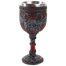 Pacific Giftware Double Dragon Wing Skull Goblet Wine Cup 7 inch