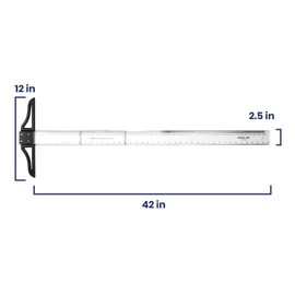 Pacific Arc 42 Inch T Square, Traditional Acrylic Graduated in Inch and Metric, Detachable Head