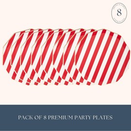 Bonjour Fete - Platos desechables para fiestas de papel con rayas rojas de cabaña | Platos desechables para día festivo | Platos de papel grandes resistentes, platos de cena | Suministros de fiesta