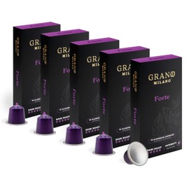 Grano MIlano Forte - 50 Aluminium Coffee Pods Compatible with Nespresso Original line - Intensity 9, Dark Roast Coffee Capsules Made in Italy