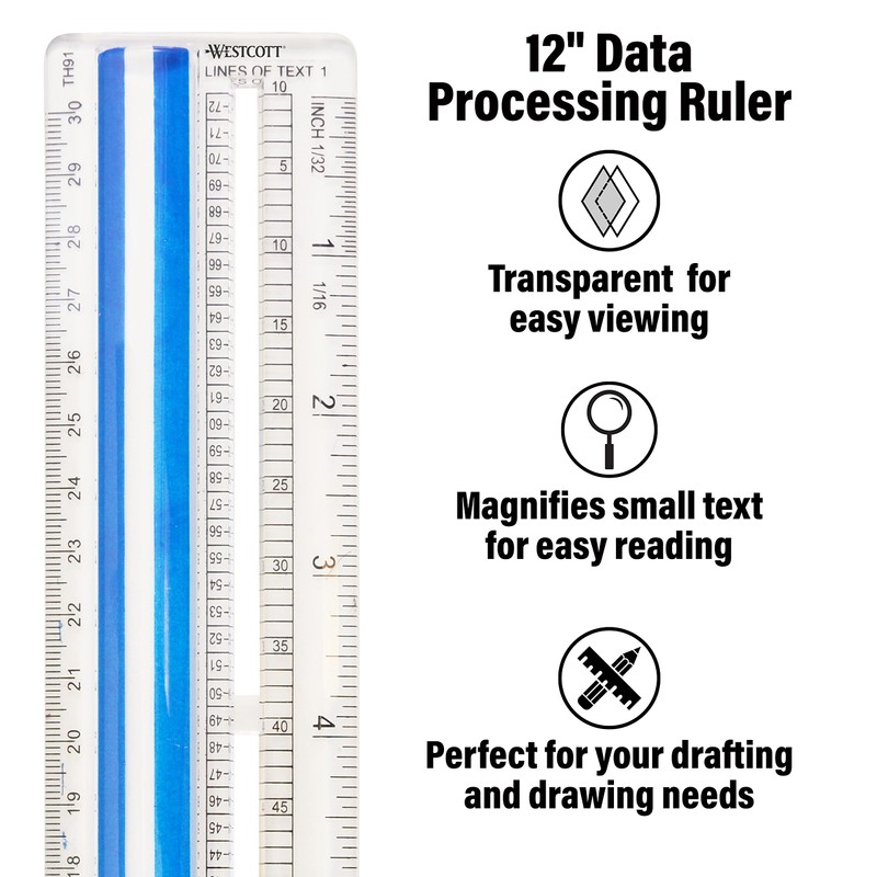 Westcott Data Processing Magnifying Ruler, 12-Inches, Clear (14125)