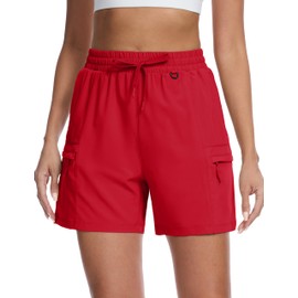 MAGCOMSEN Womens Cargo Shorts Quick Dry Lightweight Red Hiking Golf Shorts with Zipper Pockets for Athletic Runningg XL