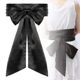 BinXiaoQin Women's Fabric Belt, Satin Sash Black Waist Belt, Silk Scarf, Wedding Waist Belt for Dress, Silk Scarf, Hair Belt, Satin Ribbon, Black, Belt Wide, Bridal Belt for Dress, black, One size