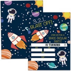 Space Party Invitation Cards, Astronaut Rocket Birthday Party Invitation, Kids Party Celebration, 20 Cards With 20 Envelopes – (taikong01)