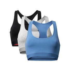 Danish Endurance Women's Cotton Bralette Bra, Soft Organic Cotton, Pack of 1 and 3, Non-Wired, Comfortable, Supportive - Multicoloured (1 x black, 1 x grey, 1 x blue), size: l