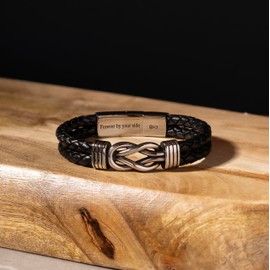 Berradas Jewelry Infinity Knot Leather Bracelet for Men – Hidden Deep Engraved Always & Forever – Genuine Black Leather Infused with Sandalwood – Unique Gift for Husband, Boyfriend, Dad (Black)