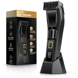Men's Beard Trimmer-All-in-One Mustache Trimmer for Men with 20 Length Adjustable, Stainless Steel T-Blade for Precision Facial Hair Trimming Cordless IPX7 Waterproof Wet/Dry Clipper,LED Display