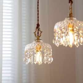 LCSMVLQ Clearn Glass Lampshade Pendant Lamp,French Brass Vintage Crystal Glass Pendant Light,Adjustable Hanging Single Head Hanging Lamp,for Kitchen Island Hallway Bedroom Farmhouse