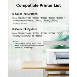 PGI-280XXL CLI-281XXL Compatible Replacement for Canon 280 and 281 Ink Cartridges Use with Canon PIXMA TR8520 8620 7520, TS9120 6200 6220 8120, 5-Pack