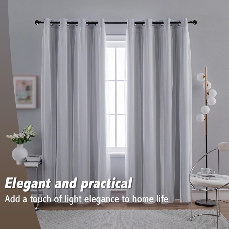 Anytime Home Curtains Blackout and Sheer Layered Solid Window Curtain