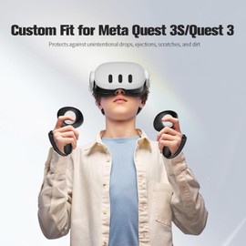 Controller Grips Compatible with Meta Quest 3S/Quest 3, Upgraded All-Silicone Controller Grips Cover for Quest 3S/Quest 3 with Battery Opening and Knuckle Straps Protector