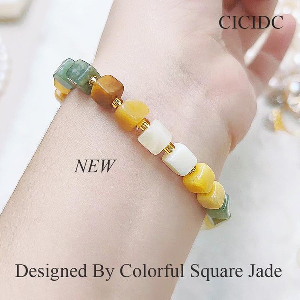 High quality Natural Colorful Jade Bracelet With Square Beads For